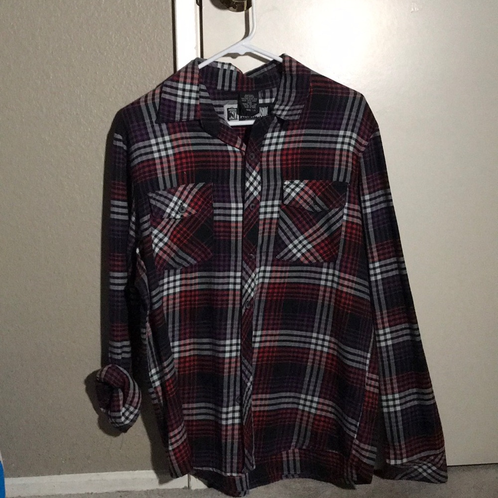 Button down striped plaid shirt